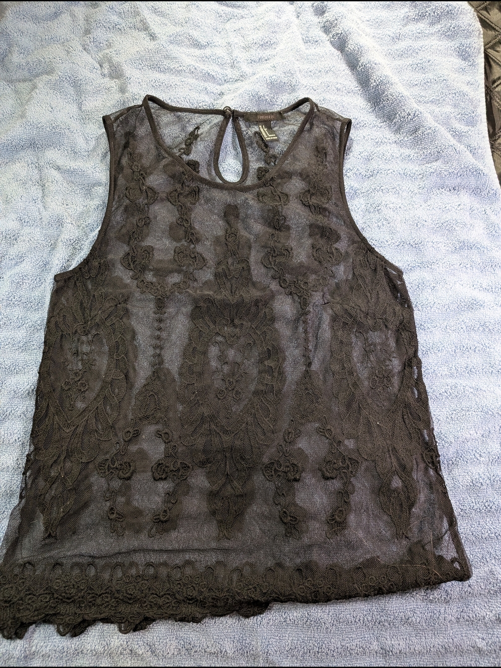 Forever 21 Gothic Black Floral Lace Sheer Cutout Back Top Small